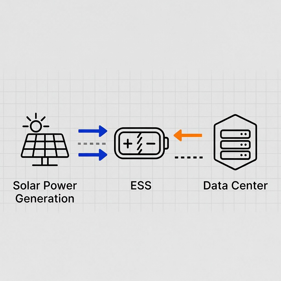 24시간 AI 가동을 위한 ESS의 역할 인포그래픽