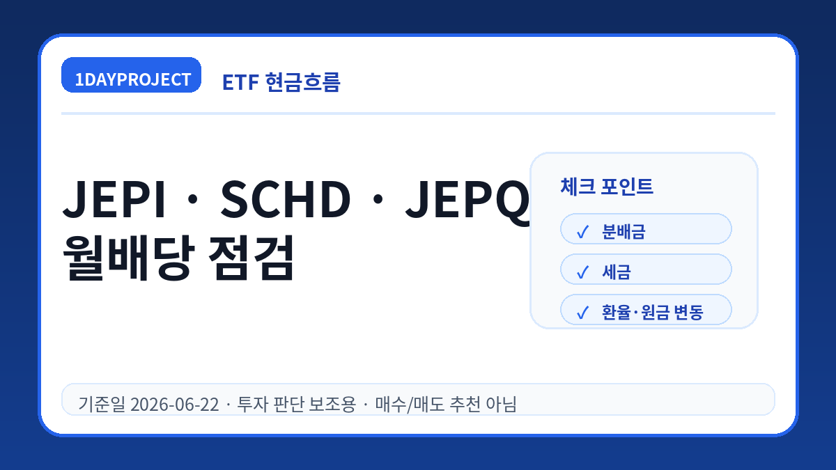 퇴직 후 월배당 ETF JEPI SCHD JEPQ 현금흐름 체크