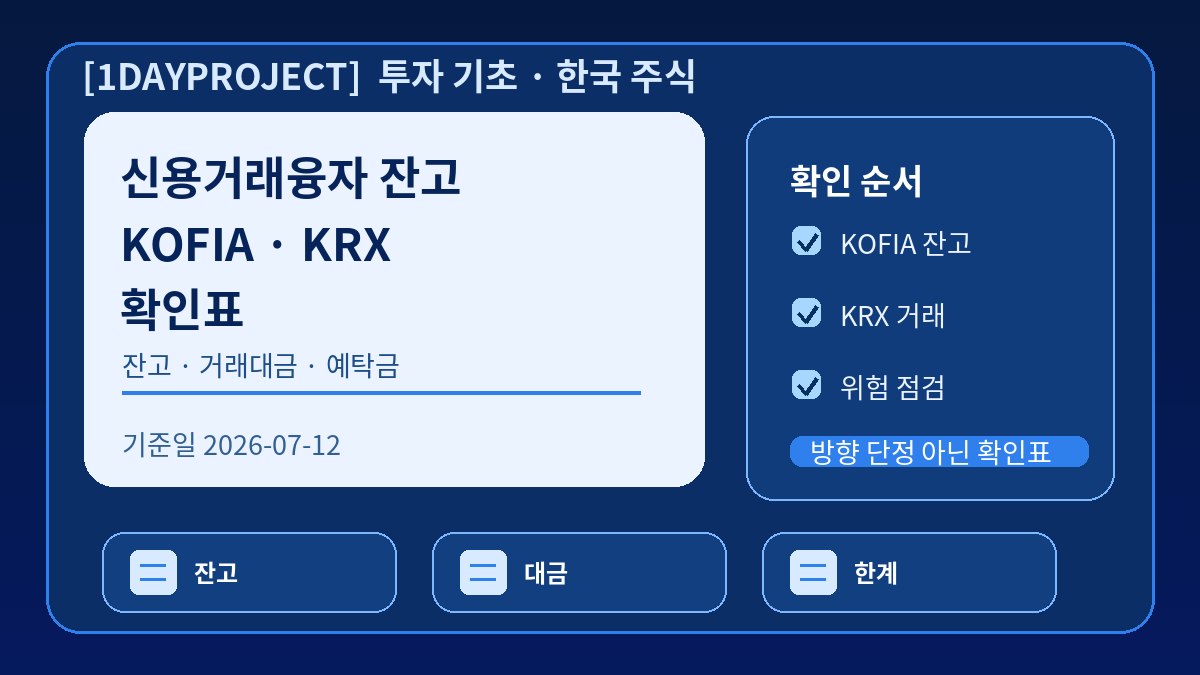 신용거래융자 잔고를 KOFIA와 KRX에서 거래대금 투자자예탁금 업종 분포 반대매매 위험과 함께 확인하는 순서
